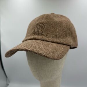 Brunello Cucinelli Brown Herringbone Baseball Cap 100% Cotton Made in Italy Hat